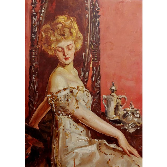 Figurative Albert Beck Wenzell -She Is Enjoying the Tea Time-Oil Painting -Circa 1911 For Sale - Image 3 of 9