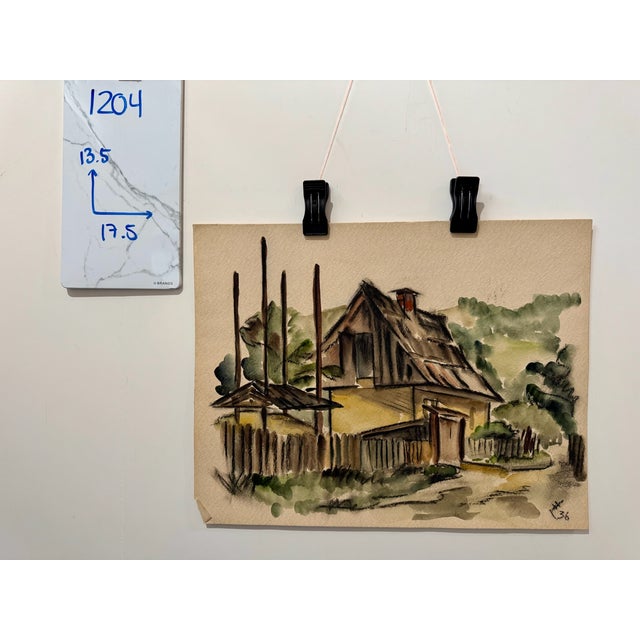 Paper Henry Emil Salloch Original Watercolor on Paper First House in Reithen, 1936. For Sale - Image 7 of 7