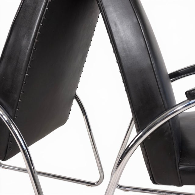 Black Bauhaus Streamline Leather Tubular Steel Armchairs, 1930, Set of 2 For Sale - Image 8 of 18