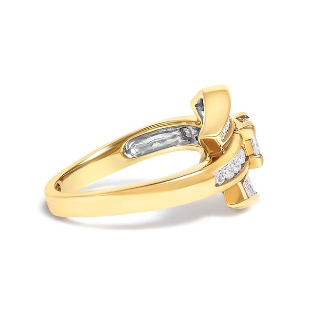 Contemporary 14K Yellow Gold 1.0 Cttw Princess Diamond Geometric Cocktail Ring For Sale - Image 3 of 6