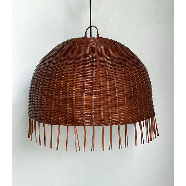 Vintage Woven Rattan Dime Chandelier For Sale - Image 9 of 12