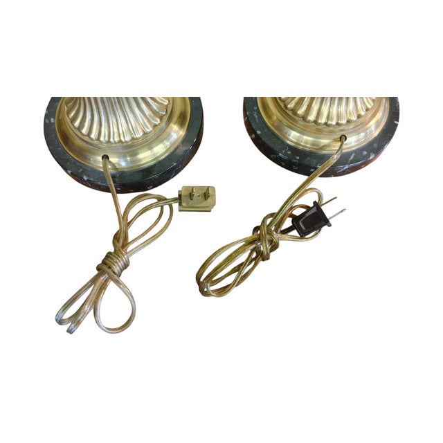 Vintage Chapman Hollywood Regency Style Brass Glass Table Lamps - a Pair For Sale - Image 9 of 10