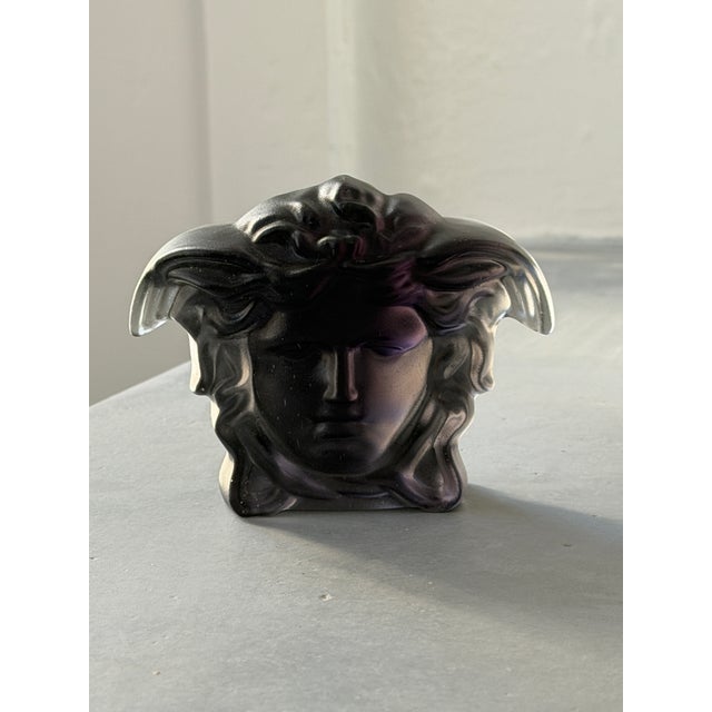 Black Versace Head of Medusa Black Matte Frosted Crystal Paperweight by Rosenthal of Germany For Sale - Image 8 of 11