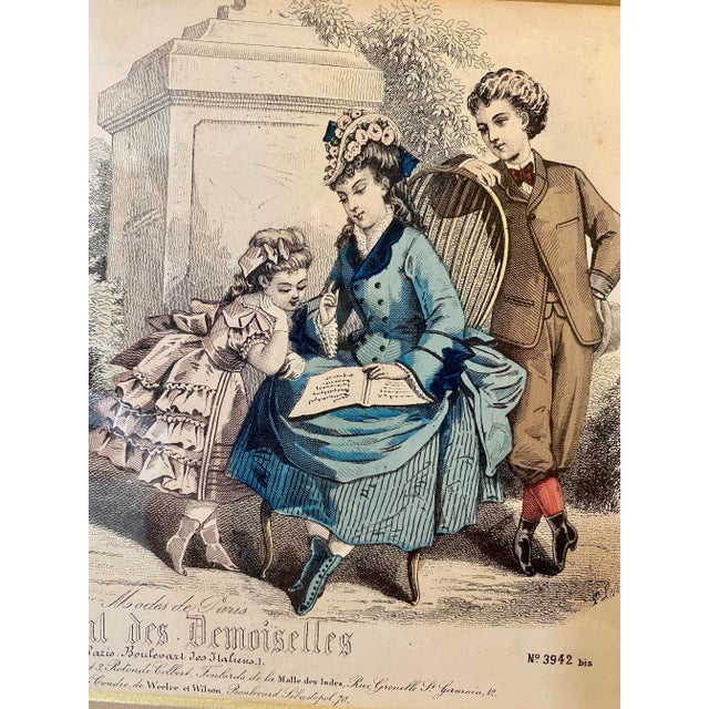 Antique Hand Colored French Fashion Engraving - Circa 1879 For Sale - Image 4 of 10