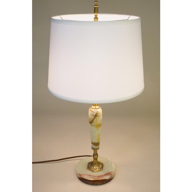 Metal 1930s French Art Deco Neoclassic Green Banded Onyx Marble Bronze/Brass Table Lamp For Sale - Image 7 of 10