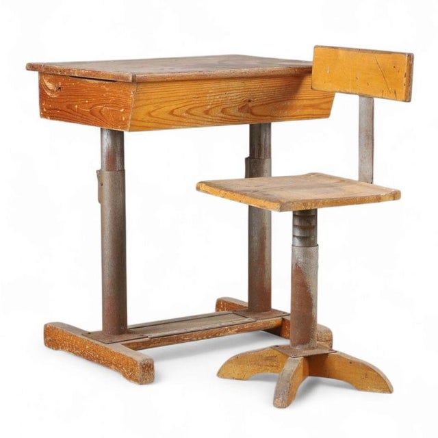 Wood School Bench with Chair from Grythyttan, Early 20th Century, Set of 2 For Sale - Image 7 of 7