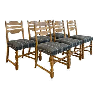 Six Razorback Oak Dining Chairs in the Style of Henning Kjærnulf, Denmark, 1960s For Sale