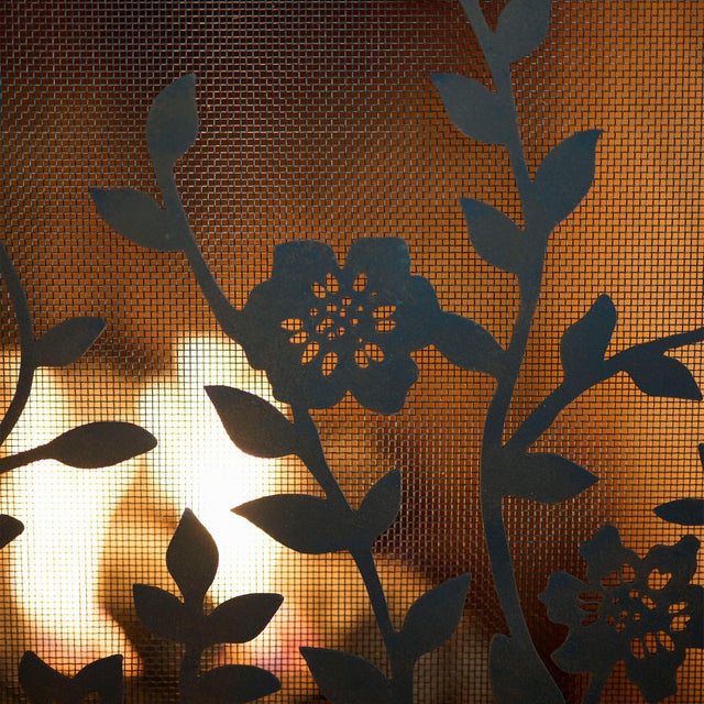 Farmhouse Aged Silver Lacey Floral Fireplace Screen For Sale - Image 3 of 11