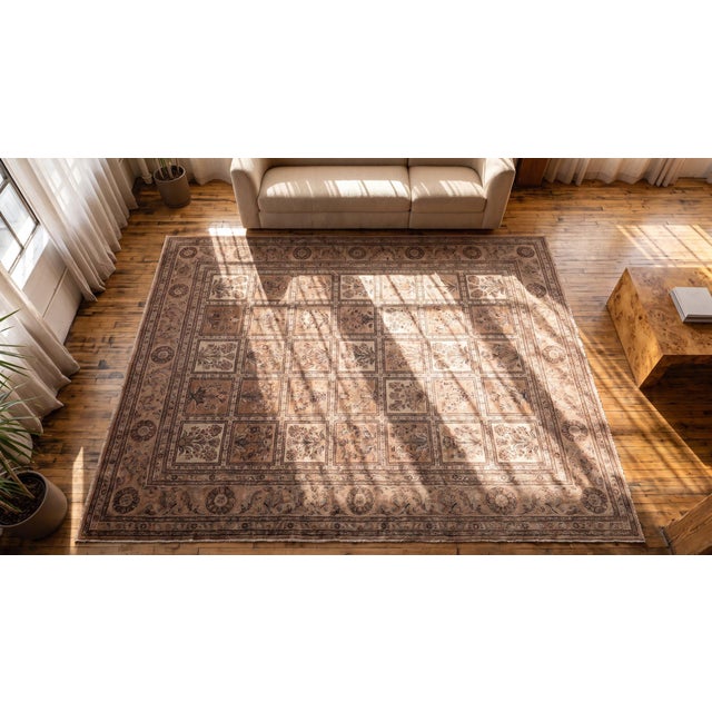 Textile 1890s Tan Camel Garden Antique Persian Tabriz Rug 11' X 17'9" Handknotted Wool Carpet For Sale - Image 7 of 9