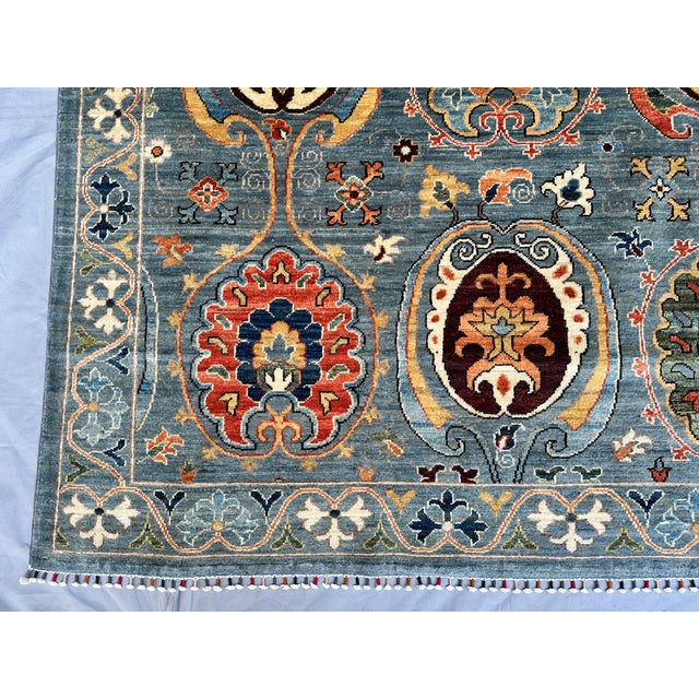 Textile Hand-Knotted Afghan Suzani Chobi Wool Area Rug - 8'3" X 9'11" For Sale - Image 7 of 14