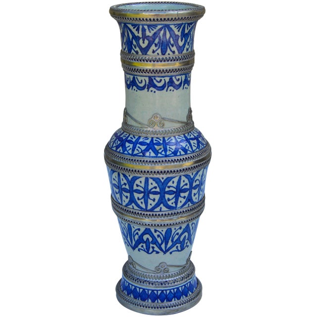 Late 20th Century Late 20th Century Moorish-Patterned Vase With Silver-Tone Inlay For Sale - Image 5 of 5