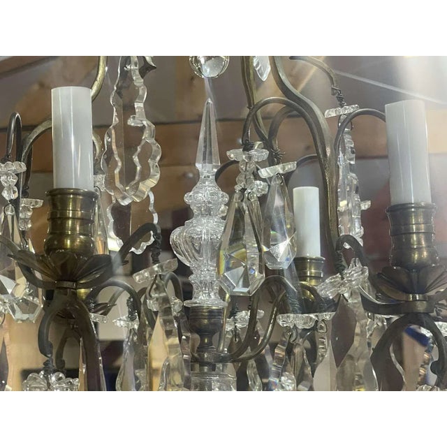 Six-Light Chandelier in Bronze and Cut Crystal For Sale - Image 5 of 9