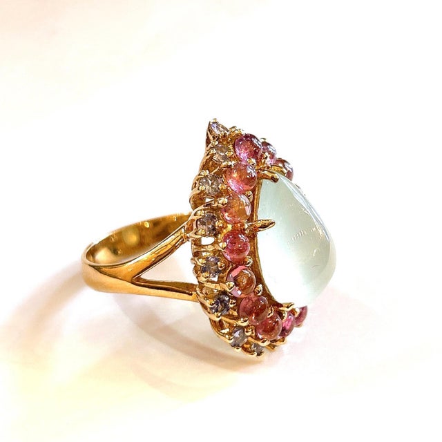 Not Yet Made - Made To Order Bochic “Orient” Aqua, Tanzanite & Tourmaline Cluster Ring Set 18K Gold & Silver, Size 4 For Sale - Image 5 of 12