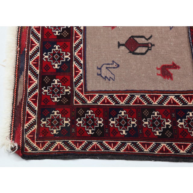 Art Deco Vintage Tribal Rug With Stylized Animal Motifs, Hand-Knotted Wool Late 20th Century -3' 8'' X 4' For Sale - Image 3 of 10
