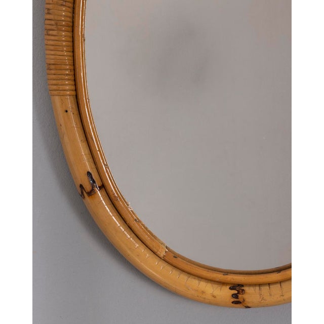 Vintage Oval Wall Mirror in Bamboo, Italy, 1960s For Sale - Image 4 of 11