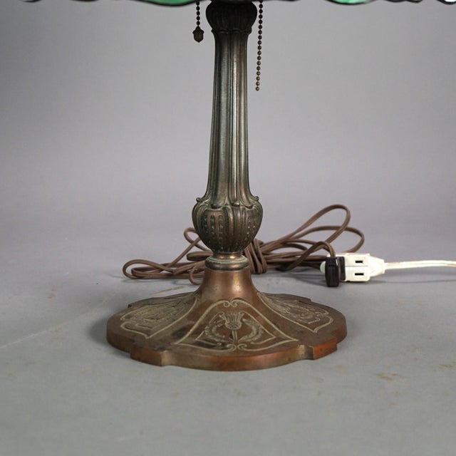 Brown Vintage Tiffany Style Stained Glass Table Lamp with Flower & Butterfly Pattern For Sale - Image 8 of 12