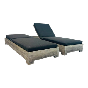 Restoration Hardware Teak Outdoor Loungers With Black Cushions - Set of 2
