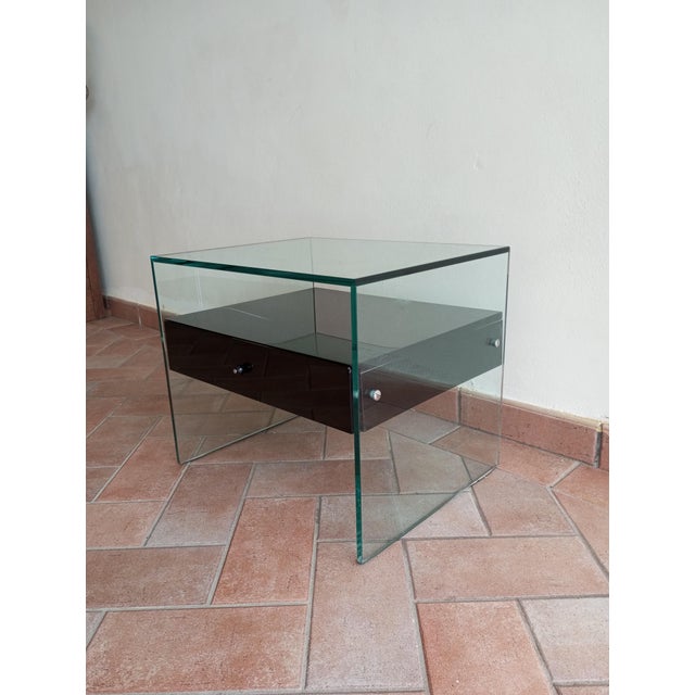 Secret Glass and Black Lacquered Wood Bedside Table, Italy, 1990s For Sale - Image 4 of 14