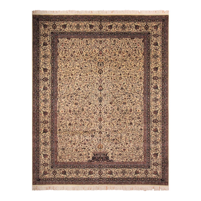 Shabby Chic Ivory Fine Handmade Rug 9.2x12 For Sale