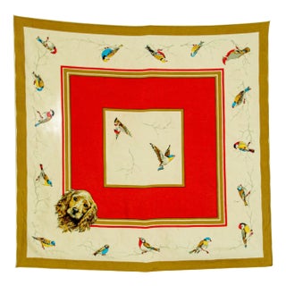 Vintage British Hunting Scene Silk Scarf with Cocker and Birds Motif For Sale