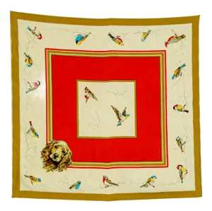 Vintage British Hunting Scene Silk Scarf with Cocker and Birds Motif