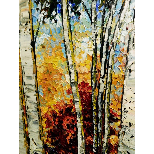 2000 - 2009 Maya Eventov Aspen Trees Original Acrylic Painting on Canvas Custom Framed Art For Sale - Image 5 of 10