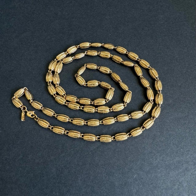 Metal Vintage 1980s Monet Gold Necklace Statement Textured Bead Link Chunky Maximalist 36" Long For Sale - Image 7 of 8