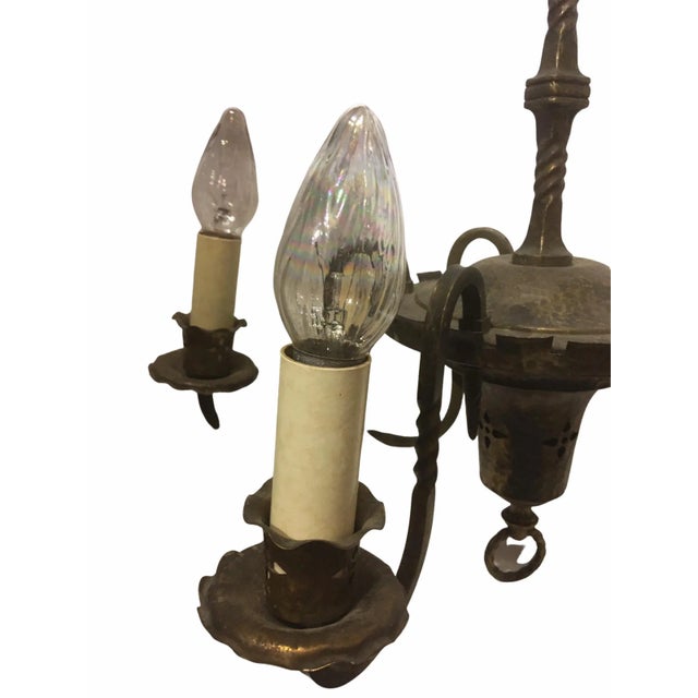 Victorian Lodge Style Vintage Victorian Castle Hunting Hand Wrought and Hammered Brass Chandelier For Sale - Image 3 of 6