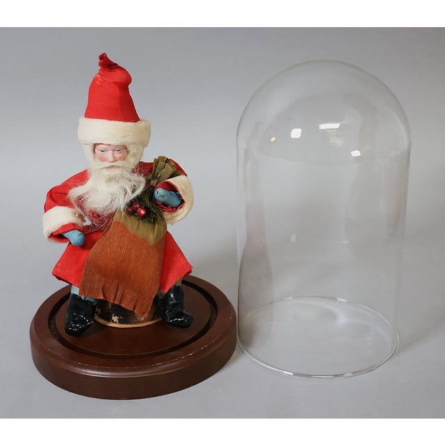 1920s Antique German Crepe Paper & Spun Cotton Santa Figure Under Glass Dome, Made in Germany, Circa 1920s For Sale - Image 5 of 10