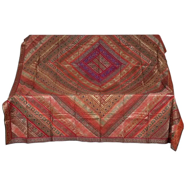 Vintage Red Orange and Purple Indian Sari Fabrics For Sale