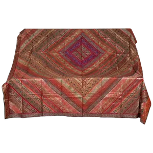 Vintage Red Orange and Purple Indian Sari Fabrics