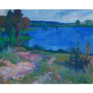 Impressionist River Oil Painting, Ukrainian Art, 1970s 81-100 For Sale
