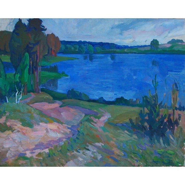 Impressionist River Oil Painting, Ukrainian Art, 1970s 81-100 For Sale