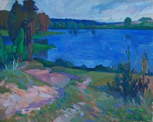 Impressionist River Oil Painting, Ukrainian Art, 1970s 81-100