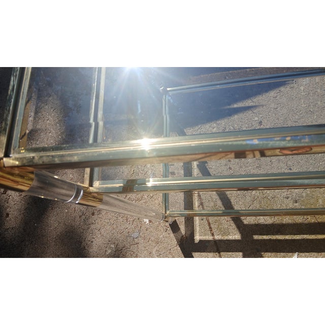 Brass Vintage Brass and Lucite Glass Shelving Table For Sale - Image 8 of 14