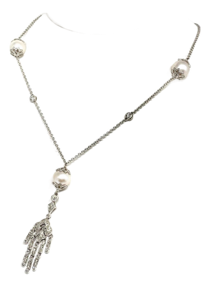 Diamond South Sea Pearl Drop Necklace 14k White Gold Certified