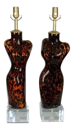 Tall Murano Glass Female Nude Lamps Leopard
