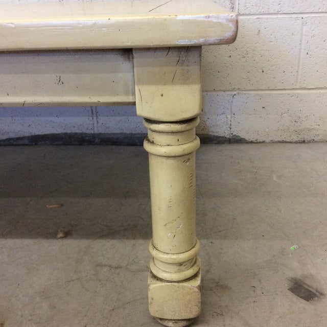 French Country Yellow Wood Coffee Table with Herringbone Pattern Top