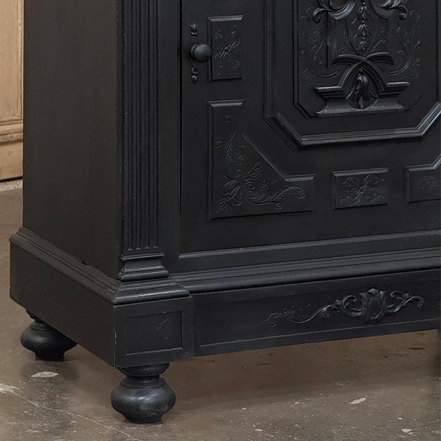 Wood 19th Century French Napoleon III Ebonized Neoclassical Cabinet With Carrara Marble For Sale - Image 7 of 18