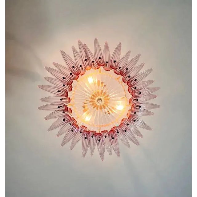 Light Pink Murano Style Chandelier Ceiling Light Original Palmette, Pink Glasses For Sale - Image 8 of 9