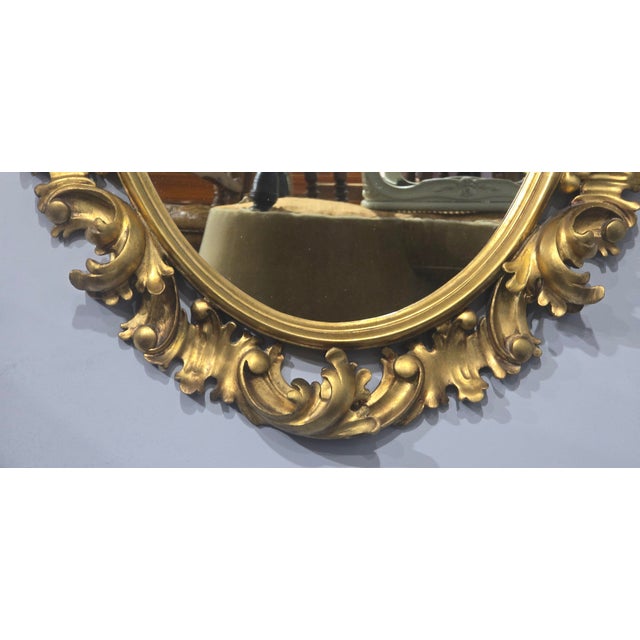 Large Deep Carved Oval Gilt Mirror, 1910 For Sale - Image 11 of 14