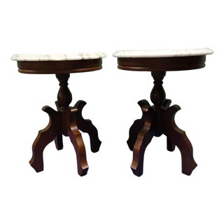 Wooden Small Mahogany Table Bases With Marble Tops For Sale