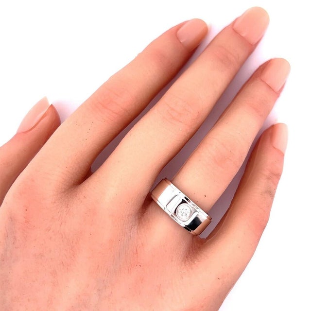 Contemporary Cartier 18k White Gold Wide Wedding Band Ring With Diamond Size 5 For Sale - Image 3 of 7