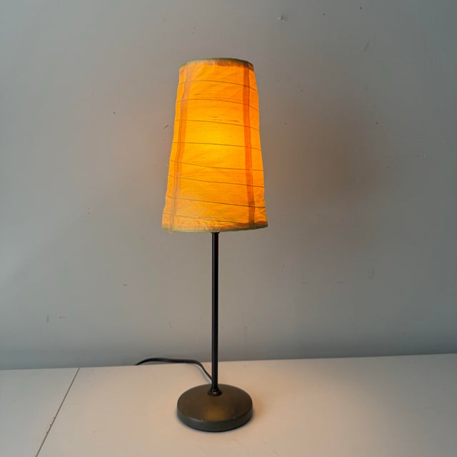 Vintage 90s era yellow silk twist cone lamp shade on bronze finished base. Reminiscent of Italian styles and vintage IKEA...