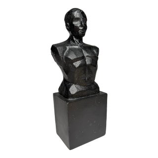 Brutilist Style Cast Iron Male Bust Sculpture For Sale