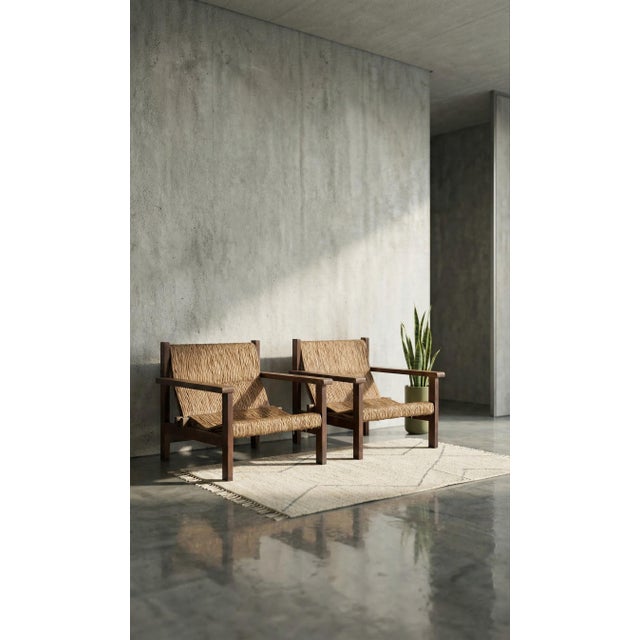 1960s Spanish Solid Wood and Wicker Armchairs, 1960s For Sale - Image 5 of 6