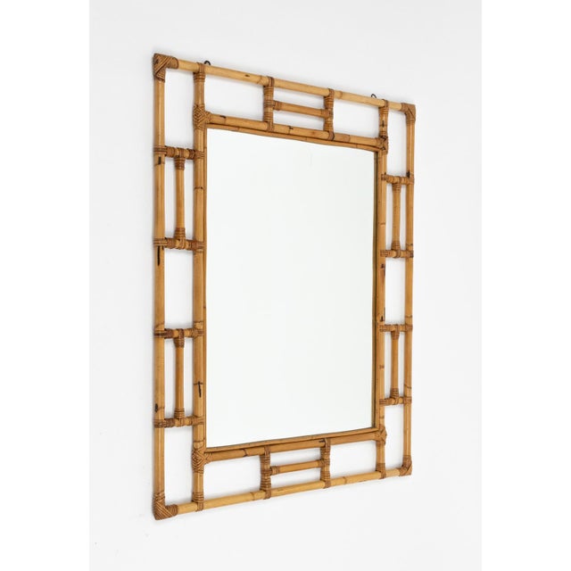 Mid-Century Rectangular Rattan and Bamboo Mirror in the style of Vivai Del Sud, Italy, 1970s For Sale - Image 4 of 14