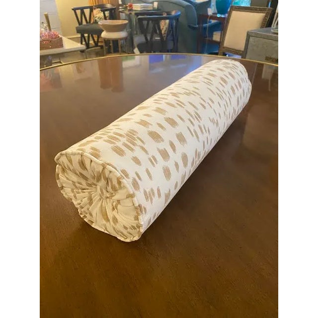 Le Touches Neutral Print Custom Bolster Pillow For Sale - Image 9 of 9