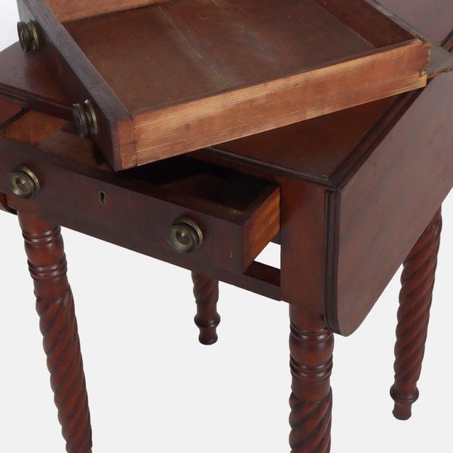 Sheraton Mahogany 2 Drawer Drop Leaf Stand With Rope Twist Carved Legs C1830 For Sale - Image 10 of 16