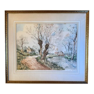 Vintage Paul Émile Lecomte Hand-Colored Etching "Les Vieux Chênes" For Sale
